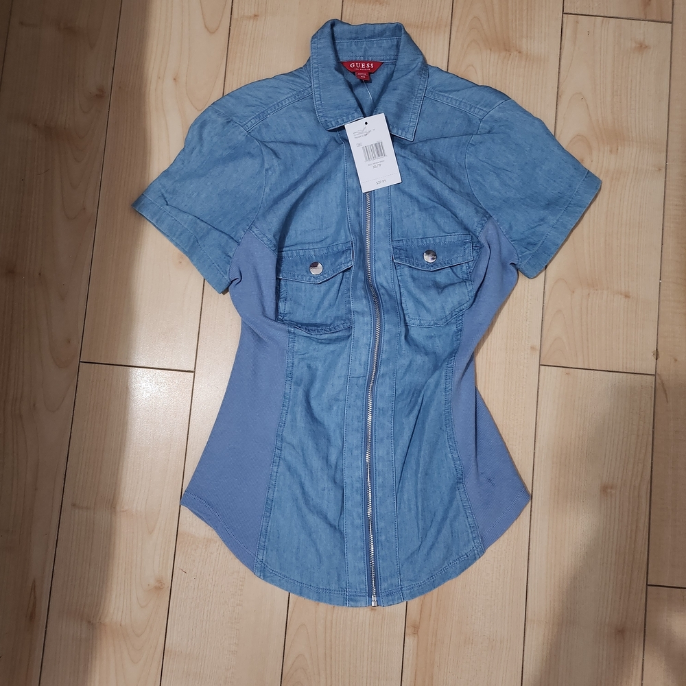 Guess Light Blue Denim Button Down Shirt